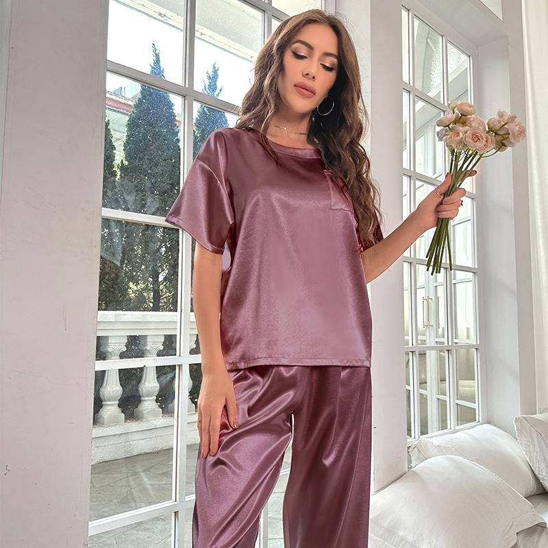 Women Pajama Set Sleepwear Spring Summer Sleepwear Pink Silk Satin Short Sleeve Top Shorts 2 Piece Casual Female Pijama Homewear