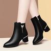 Round Toe Side Zip High-heeled Thick Soled Women's Leather PU Solid Color Classic Ankle Boots