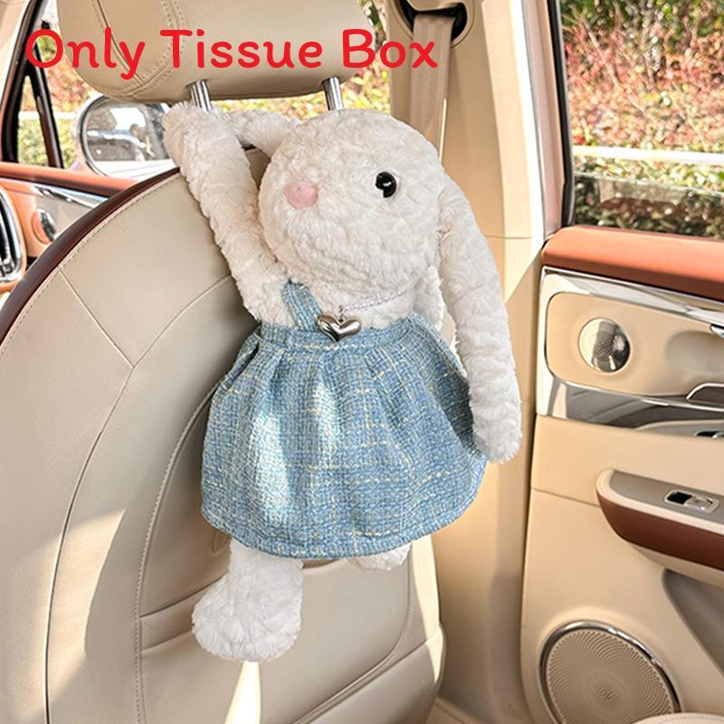 Creative Plush Bunny Car Tissue Holder With Cute Cartoon Design For Car Interior Decor