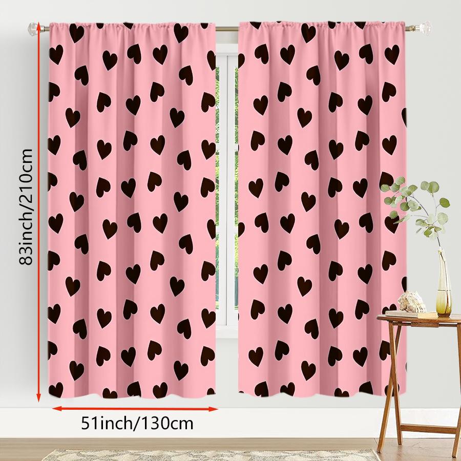 2PCS Pink Brown Heart-shaped Curtains   Sweet and Cool Style   Bedroom and Living Room   Decorative Curtains with Drawbar Pockets