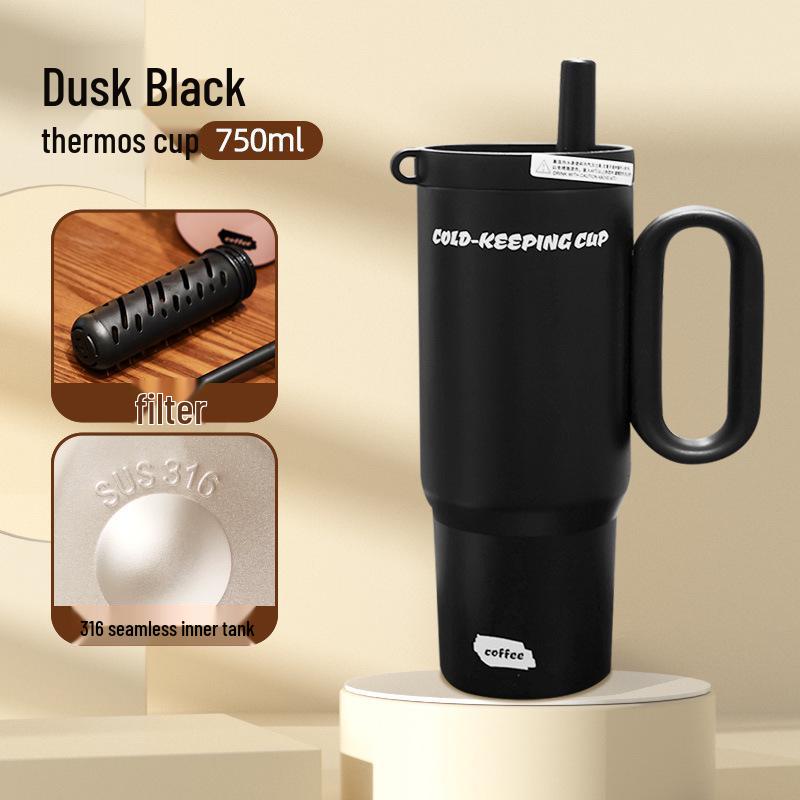 Cartoon Pattern 316 Stainless Steel Insulated Ice Buster Cup with Handle, Large Capacity Portable Water Cup for Car 750ML
