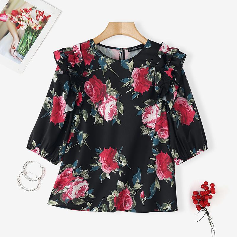 ZANZEA Women Fashion Round Neck Puff Short Sleeve A-Line Blouse