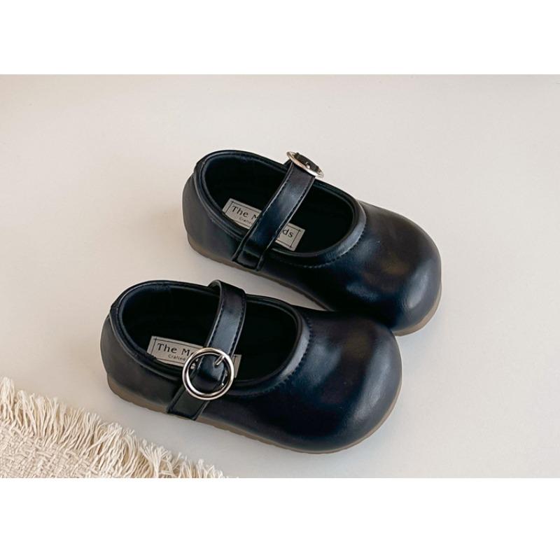Solid Color Retro Simple Versatile Korean Style Girls Little Leather Princess Shoes Soft Sole Lightweight Comfortable