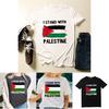 Free Palestine Men's Short Sleeve T-shirt With Round Neck Trendy Cartoon Print Polyester Fiber Teenage Style