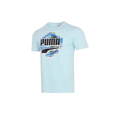 Printed Logo Vintage Sport Round Neck Short Sleeve T-Shirt Men Tops Sky-Blue 531307-50
