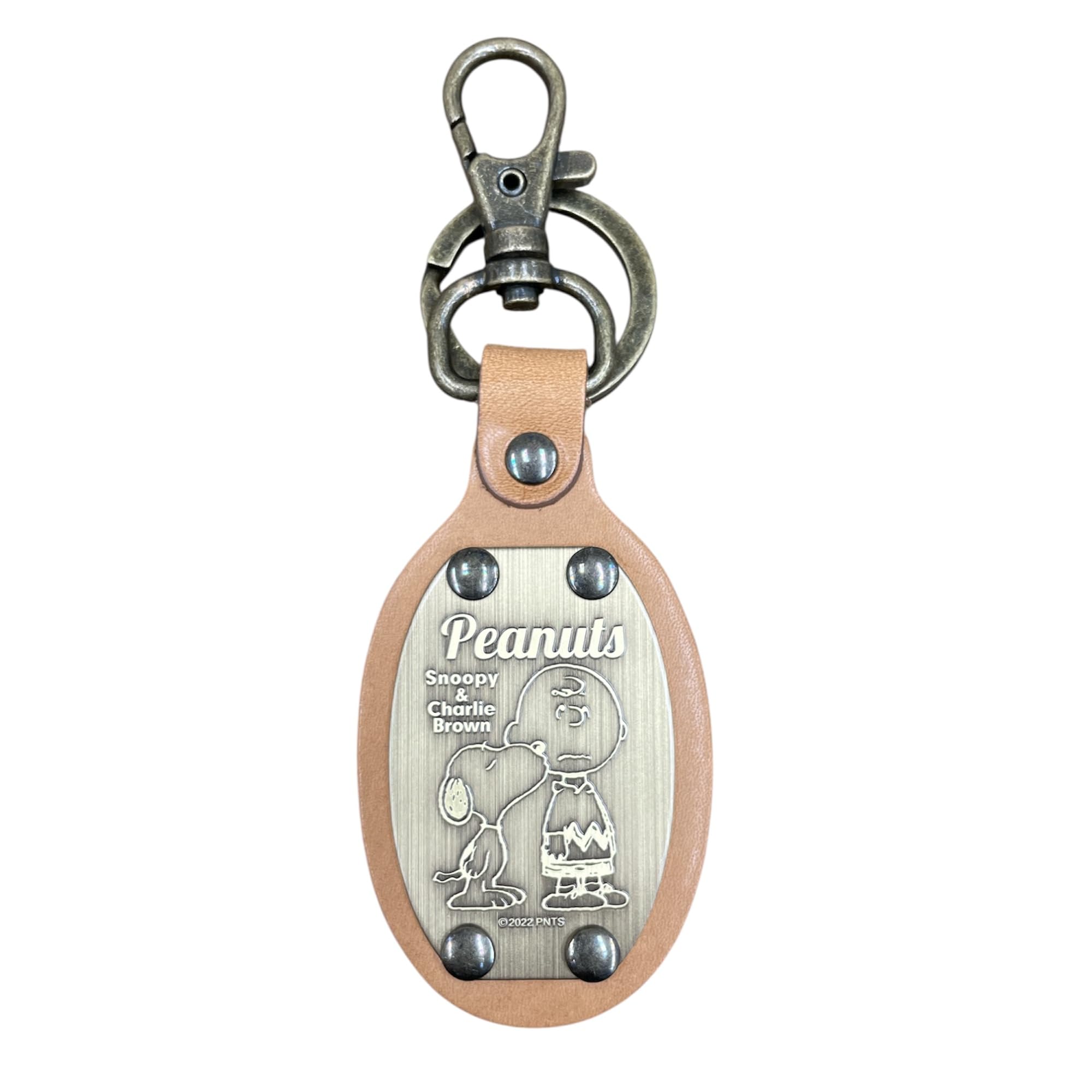 Ushikubo Kogeisha PEANUTS Leather Oval Snoopy Charlie Brown Keychain, Shape, & Brown, коричневый