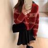 Autumn and winter atmosphere jacquard knitted jacket French gentle and versatile fashion rhombus crew neck long-sleeved sweater