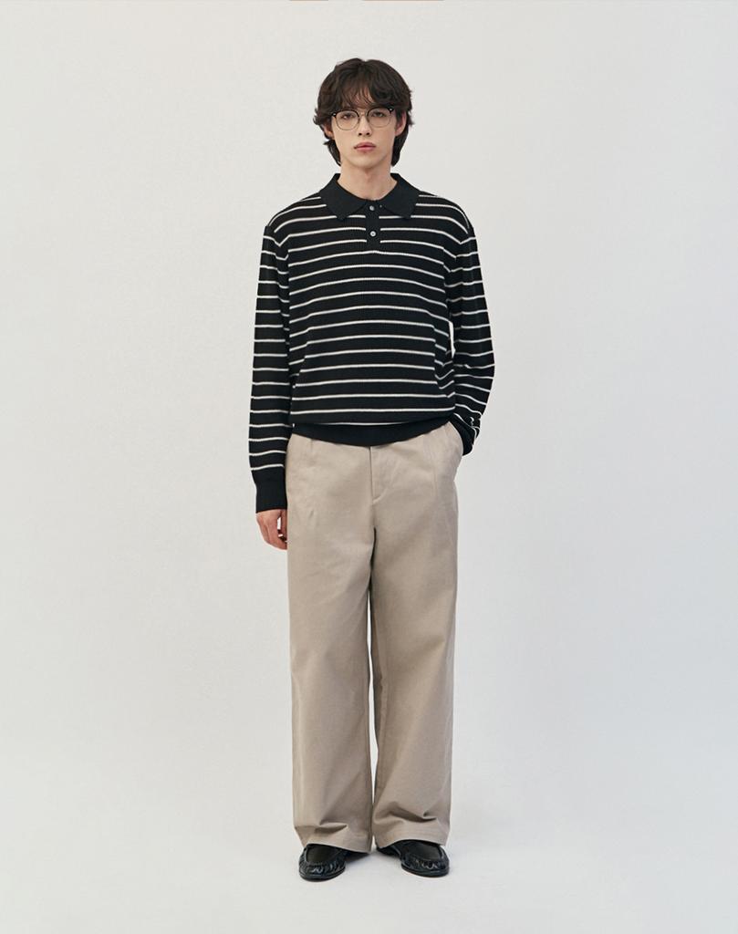 WORK ON BODY OFF Easyon Semi-Overfit Striped Collar Knit [Black]