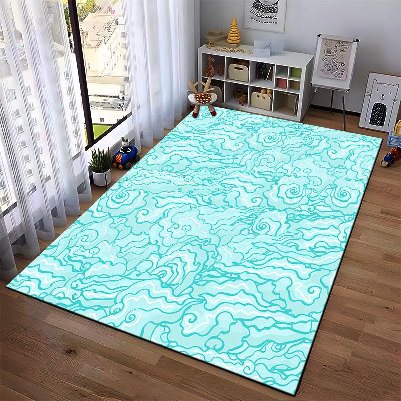 Abstract Teal Swirls Design Rug Non-slip rug suitable for living room and bedroom sofas