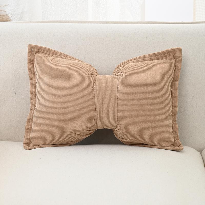 BUYNOW 1PC Corduroy Bow Pressed Edge Pillowcase French Luxury High-end Princess Style Sofa Cushion Cover Home Bedroom Decor