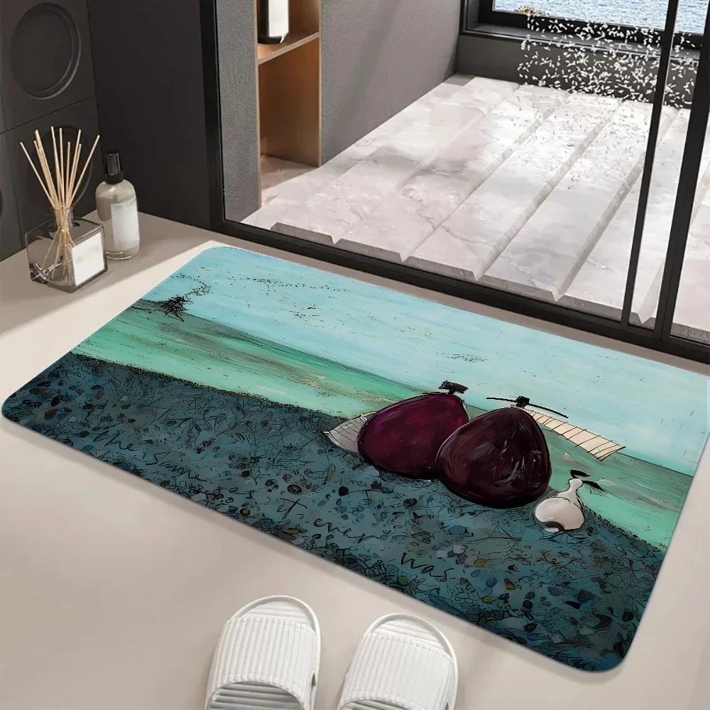 Illustration Style Diatom Mud Floor Mat Fun Dog Print Bathroom Balcony Kitchen Anti Slip Carpet Entrance Home Decoration Rug