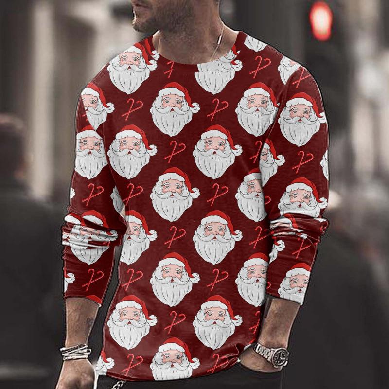 New Men's Long Sleeved Round Neck T-shirtr Autumn Winter Christmas 3D Digital Printed Christmas Tree T-shirt
