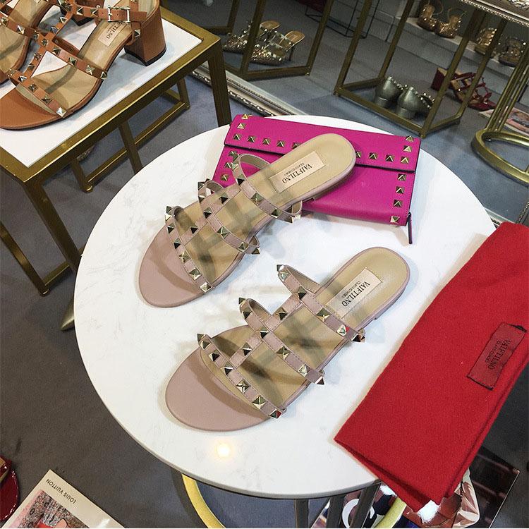 Women's Sandals Summer Woman Heeled Slipper Sandals Leather Brand Rivets High Heels Gladiator Ladies Shoes