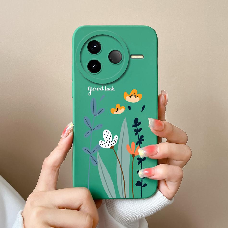 Case For POCO F7 Pro Ultra Pretty Flowers Soft Smooth Liquid Silicone Upgrade Lens Protection Shockproof Back Cover For Girls