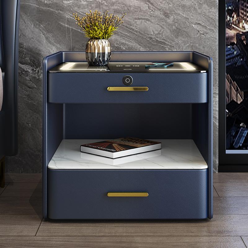 Light luxury solid wood bedside table multi-functional complete three-color lamp wireless charging password lock audio cabinet