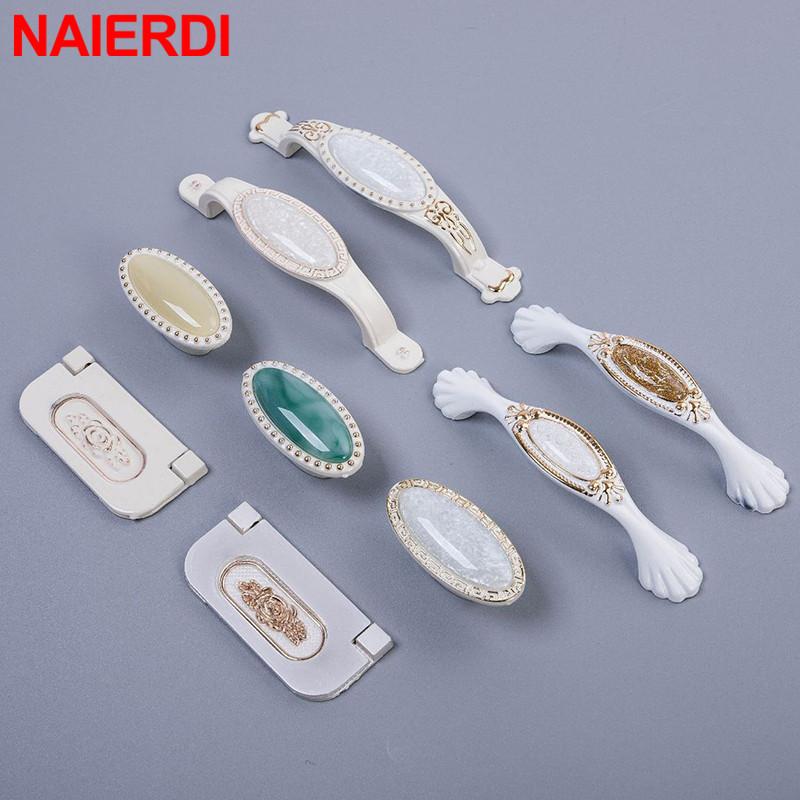NAIERDI White Ceramic European Cabinet Handles Aluminum Alloy Door Kitchen Knobs Cabinet Pulls Drawer Knobs Wardrobe handle
