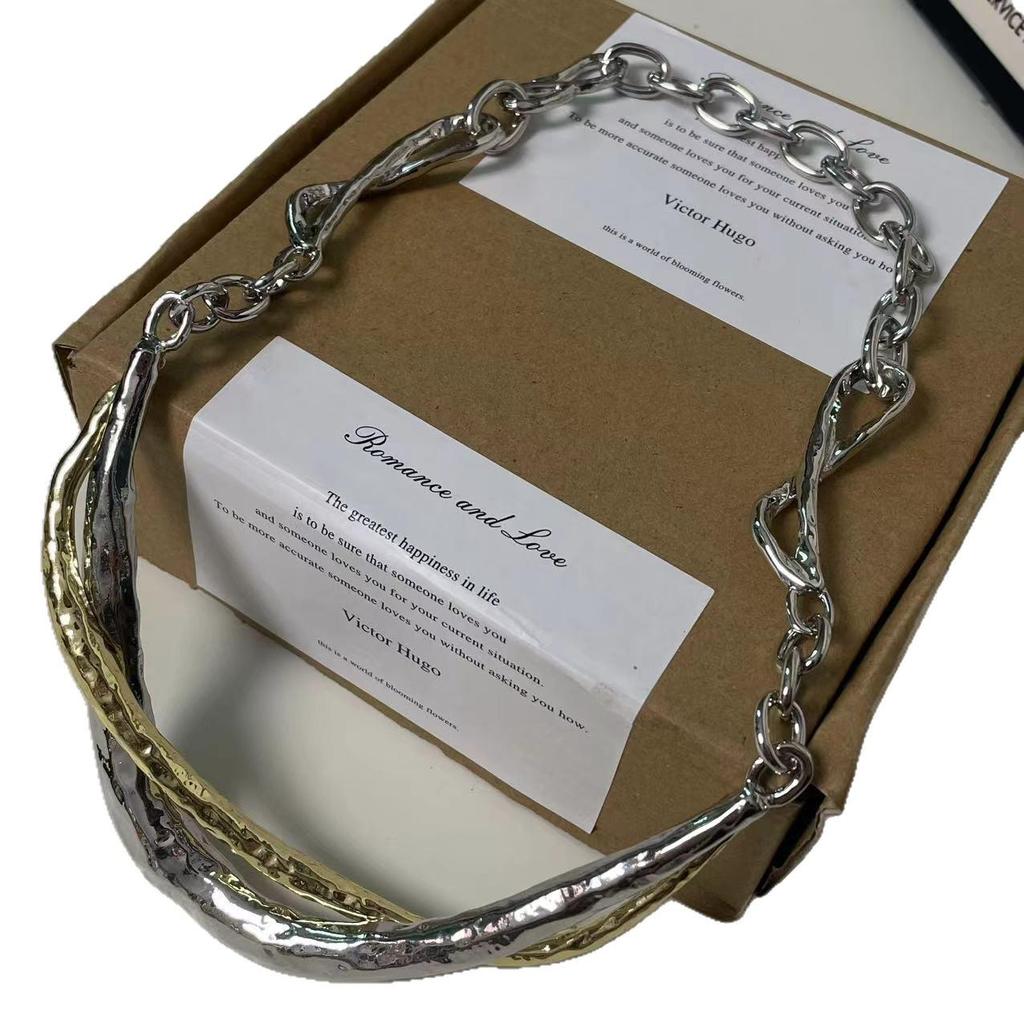 European and American Style Geometric Twisted Metal Necklace: Trendy, Bold, and Fashionable Clavicle Chain for Women