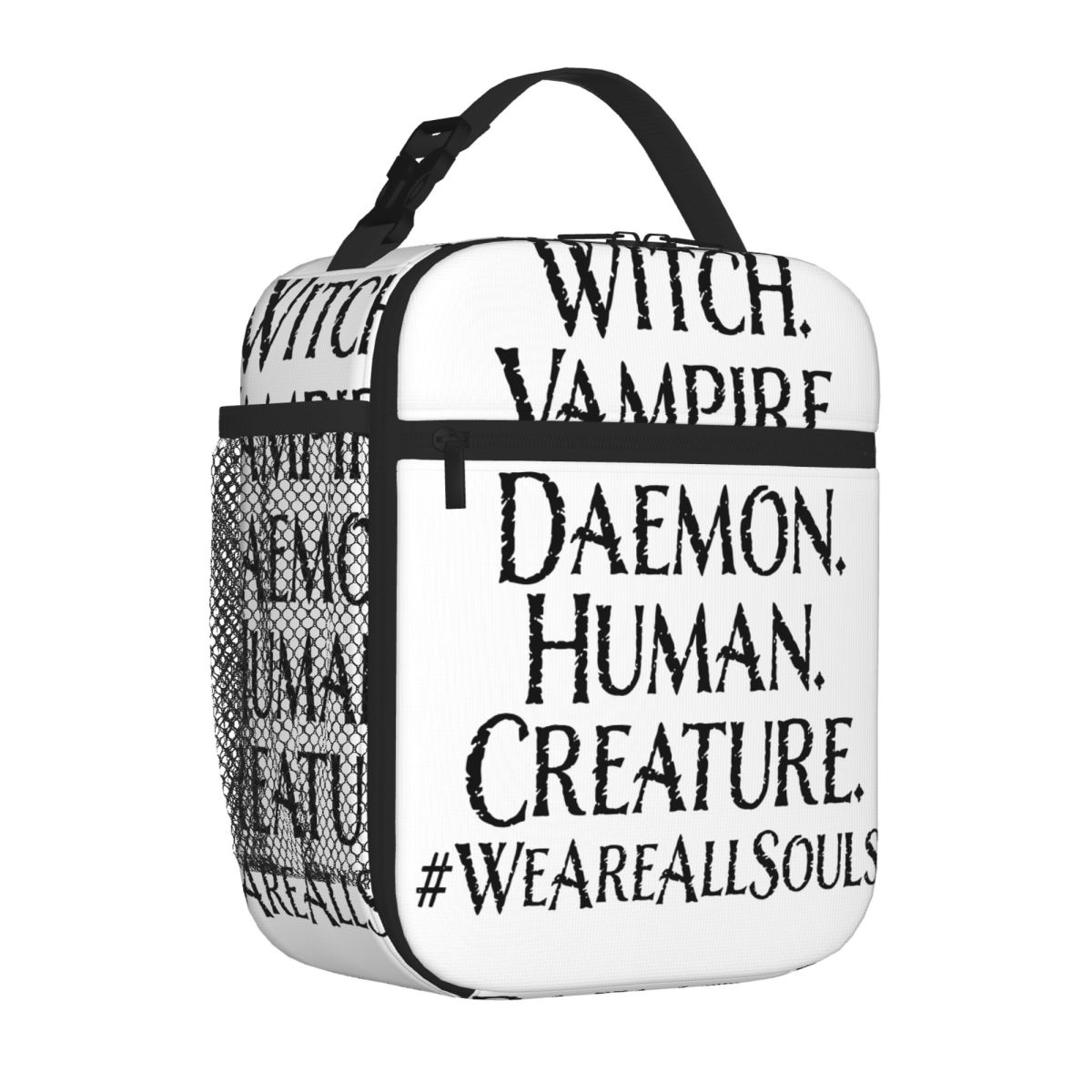 Bestselling Creatures - Black Letters Quilted Lunch Bag Office To-Go Student Lunch Bag One Size