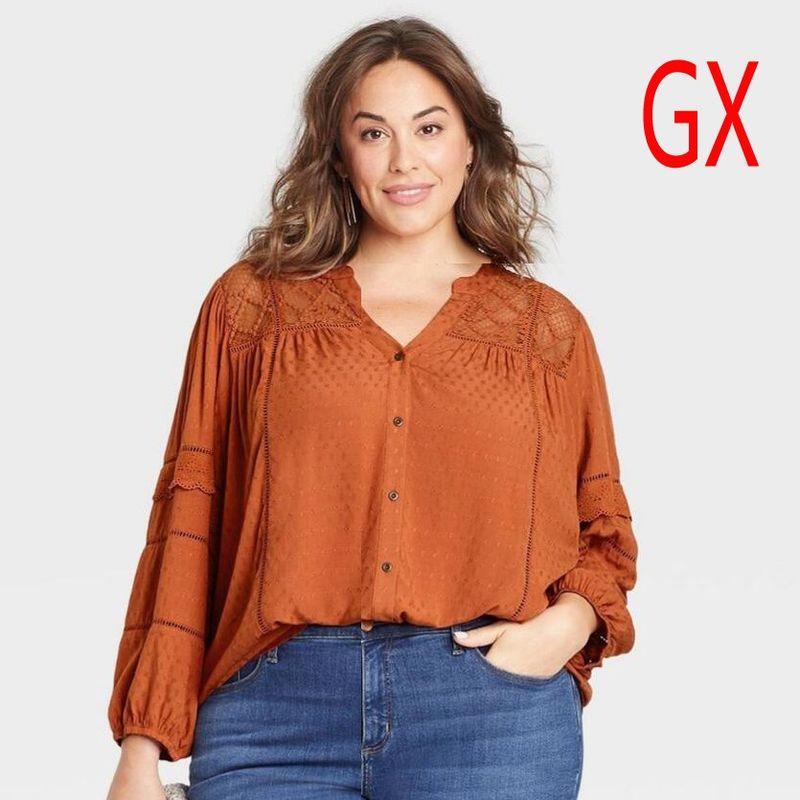 

Foreign Trade Export Jacquard Sleeve Shirt Thin Lace Orange blemish M