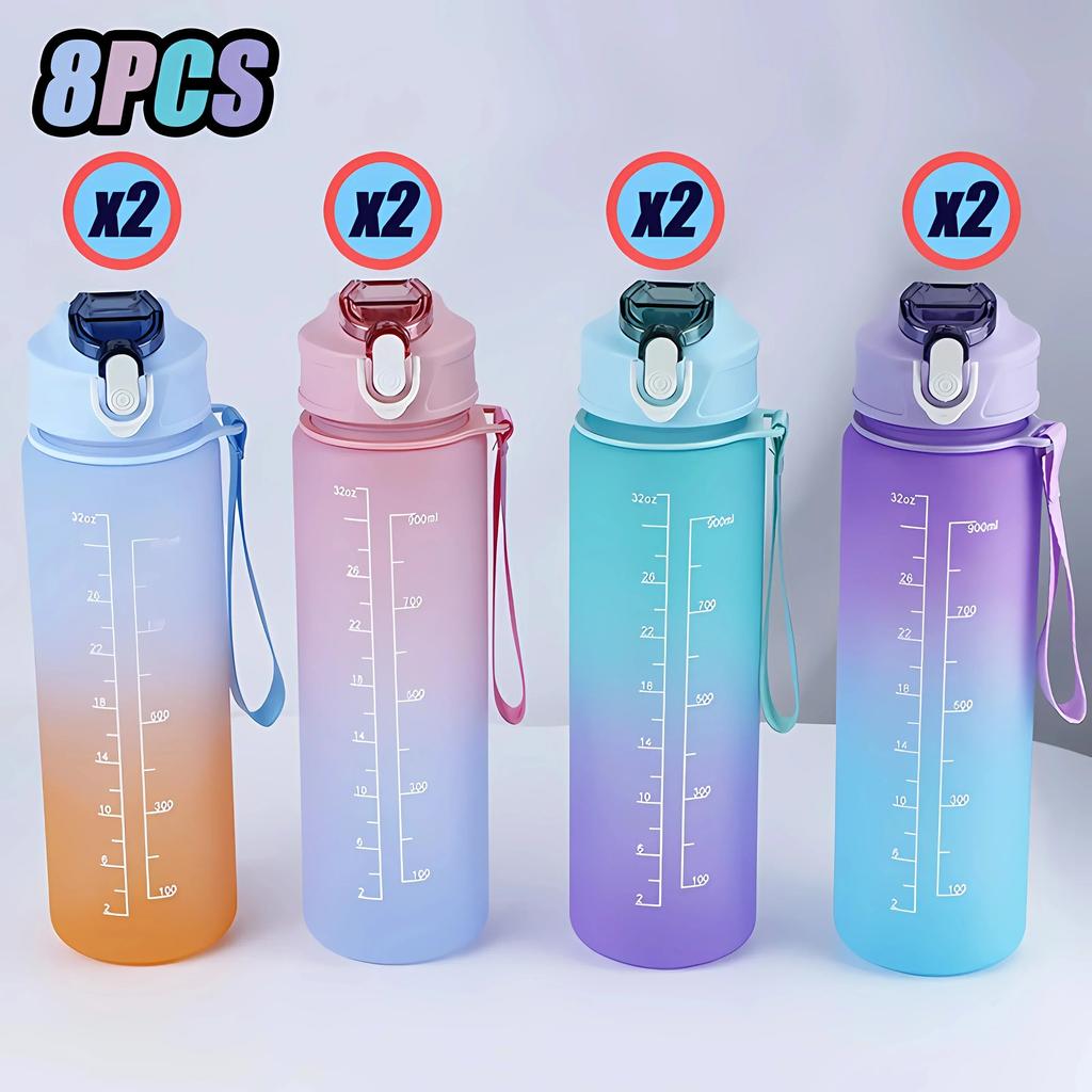 750ml Sports Water Bottle High Temperature Resistant Graduated Straw Cup Rainbow Frosted Progressive Color Water Cup Plastic Cup