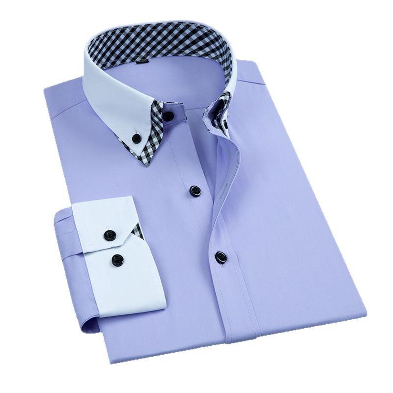 Men's Iron-Free Wrinkle-Resistant Color Block Long Sleeve Business Casual Shirt