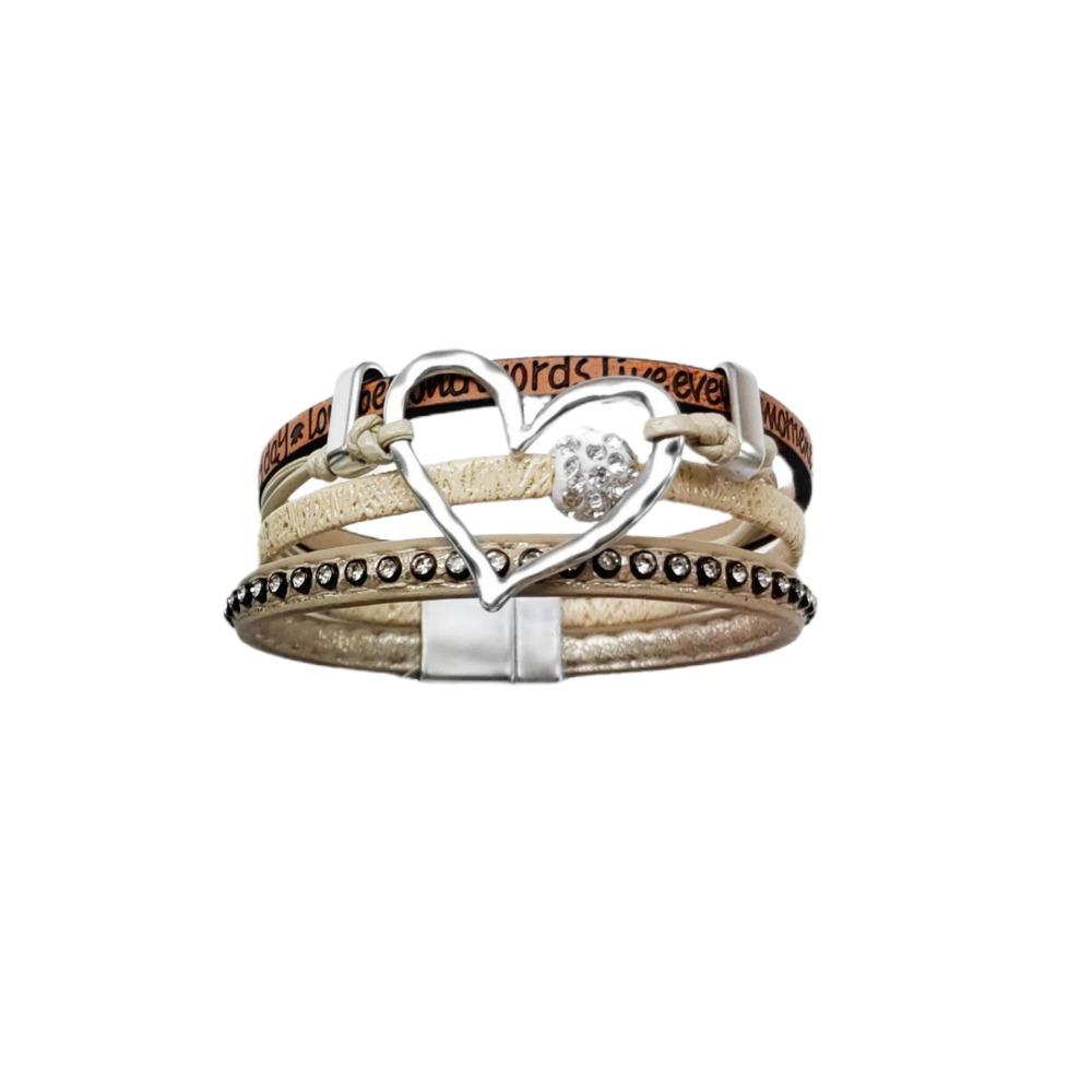 Панк-браслет в форме сердца Готический трехслойный браслет Винтажный кожаный браслет со стразами Женский хаки