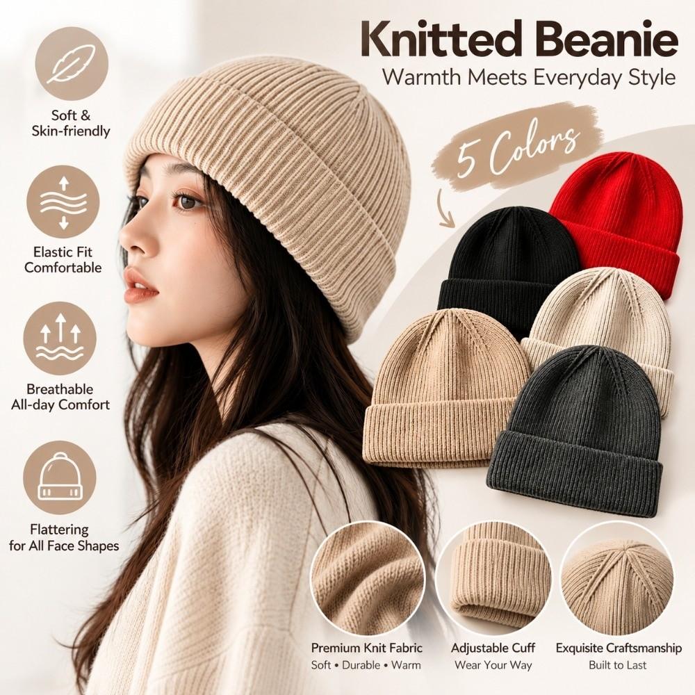 Thickened Knitted Hat polyester Beanies Cap Simple Mosque Hats for Male Female