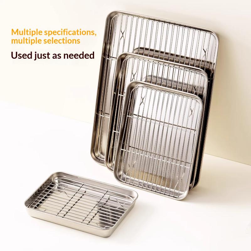 Stainless Steel Baking Pan Tray With Removable Wire Rack Bbq For Even Heat Distribution And Food Presentation Kitchen Gadgets