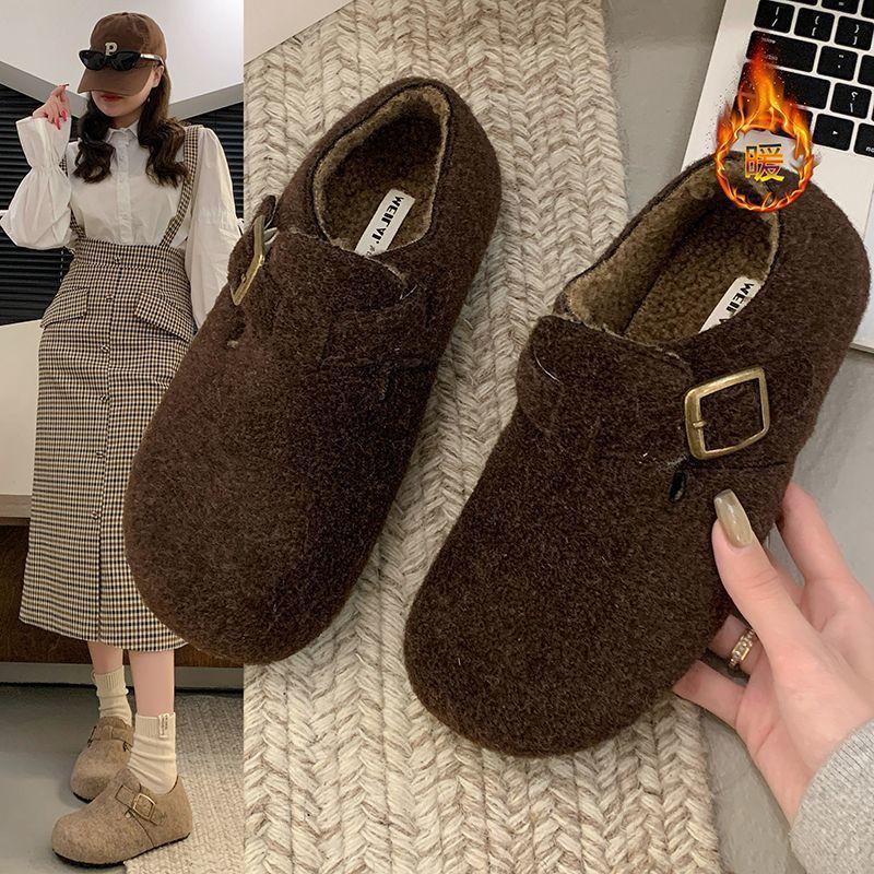 Felt warm shoes season round head women's elegant loafers cotton scoop woolen Birkenstocks velvet and velvet