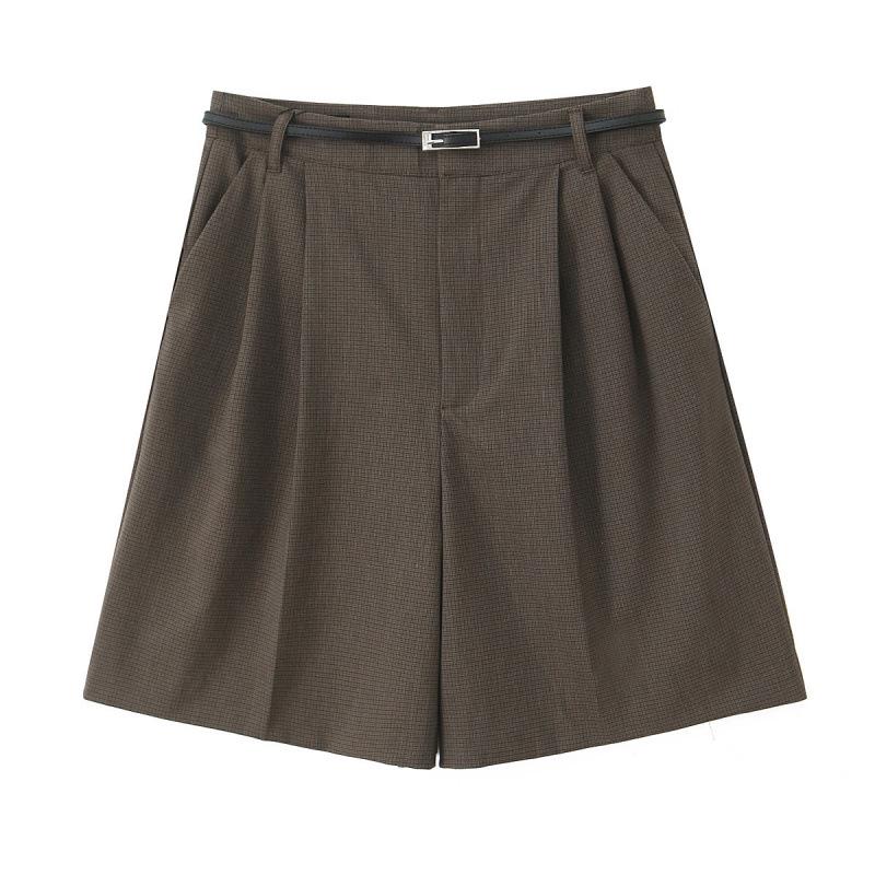 

Женские осенние плиссированные шорты в европейском и американском стиле с поясом XS кофейный