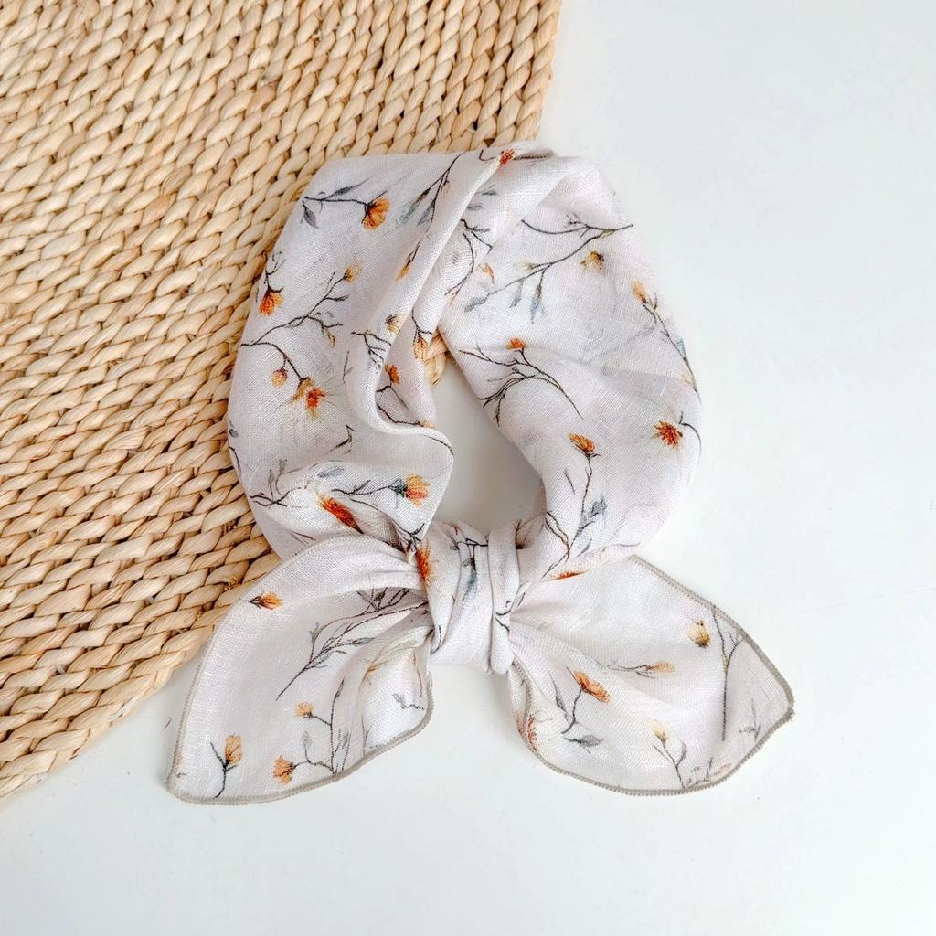 Spring And Summer Women Linen Floral Thin Neck Scarves Square Scarf Neckerchief Office Lady Hijab Headband Female Foulard