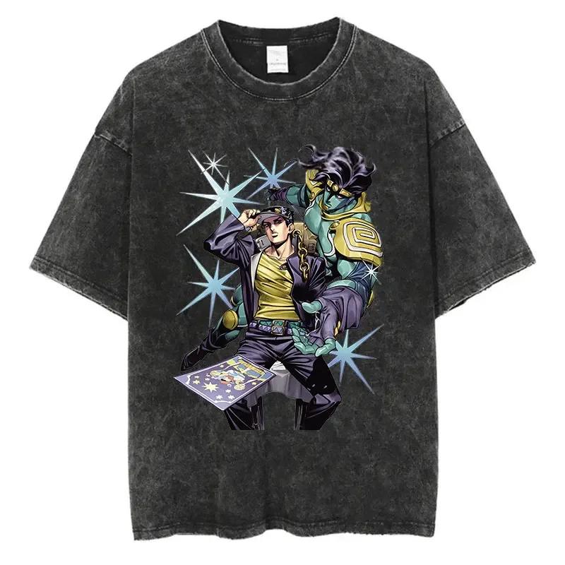 Vintage Washed JoJo Bizarre Adventure Anime Print Arrival Pure  Cotton Clothing Fashion Mens Tshirts