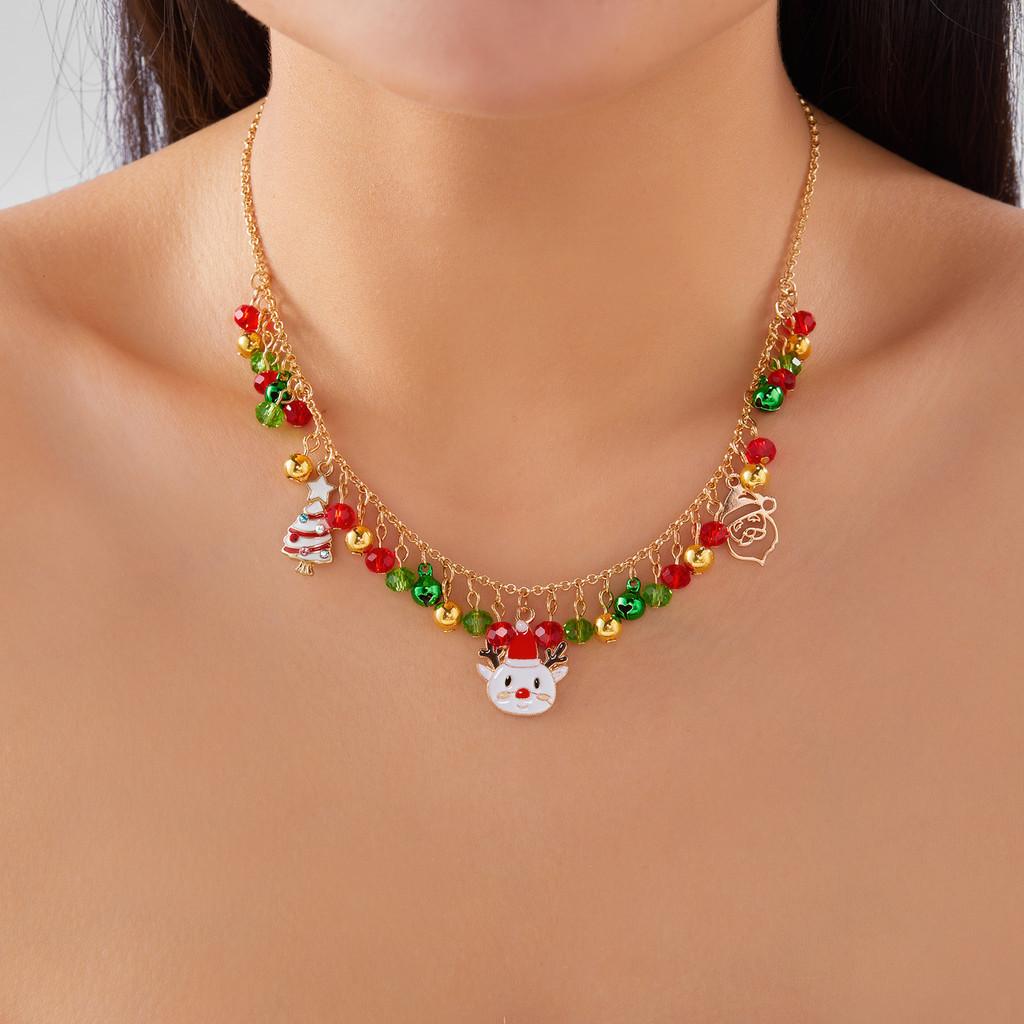 Christmas Accessories Necklace And Bracelet Collection Featuring Colorful Bells Snowman And Santa For Seasonal Wear