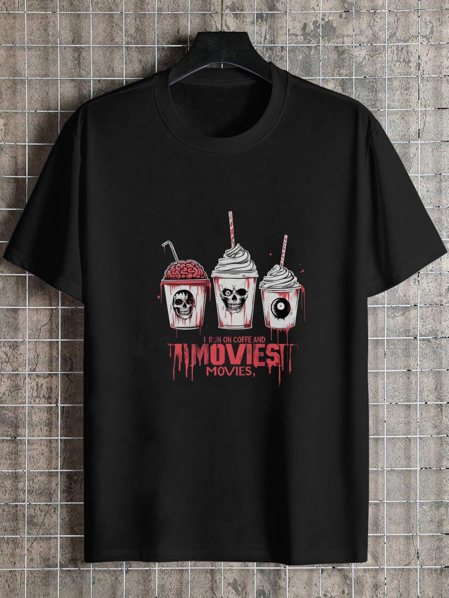 

1pc Coffee Horror Movies Graphic T-shirt XXL