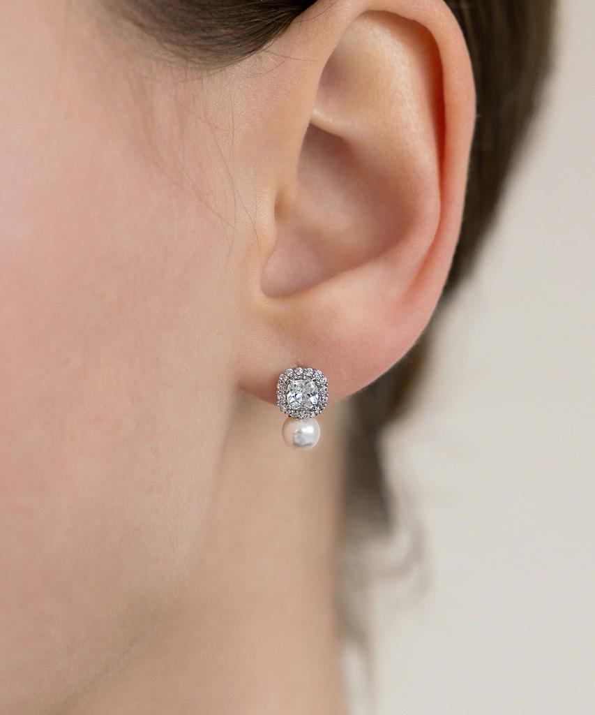 Tatiana Cushion Cubic Pearl Drop Earrings Ec3302