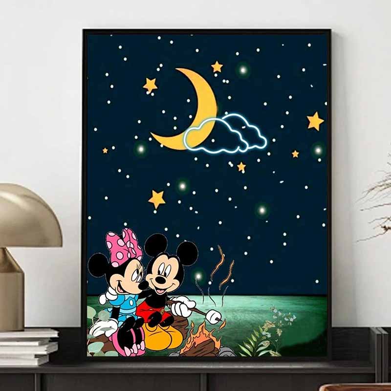 Disney Cartoon Diamond Painting Mickey and Minnie Moonlit Campfire Camping Healing Illustration 5D DIY Art CrossStitchKitMosaicEmbroideryHomeDecorGift