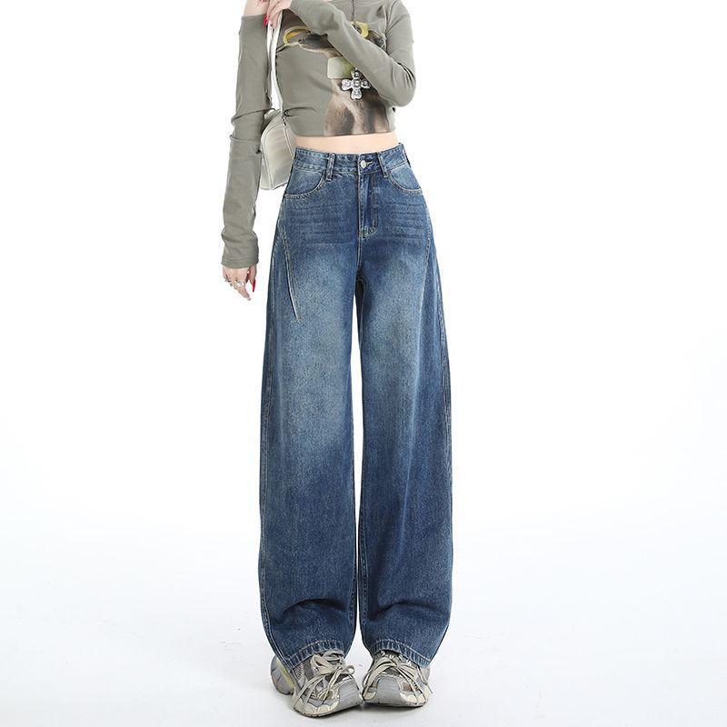 

Women s Deep Blue High-Waisted Wide-Leg Scimitar Jeans - Autumn 2025: New Design, Slimming, Versatile Sickle Pants L (113-124 lbs)