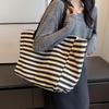 Large Canvas Tote Bag for Women Casual Striped Shoulder Bag with Fixed Straps,Durable Bookbag & Wallet In Black and White Stripes, Large Tote Bag