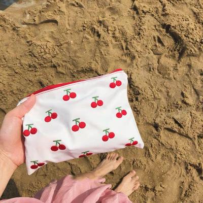Cosmetic Bags Cherry Embroidery Zipper Lipstick  Ins Kawaii Retro Girls Canvas  Makeup Case Storage Neceser Cute Ulzzang