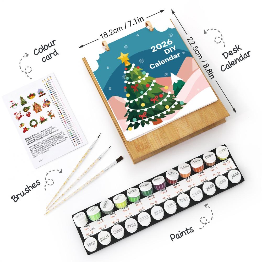 Calendario da scrivania fai-da-te da dipingere Pittura con i numeri Motivo natalizio Calendario disegnato a mano Ornamento creativo Calendario a fogli mobili da appoggio