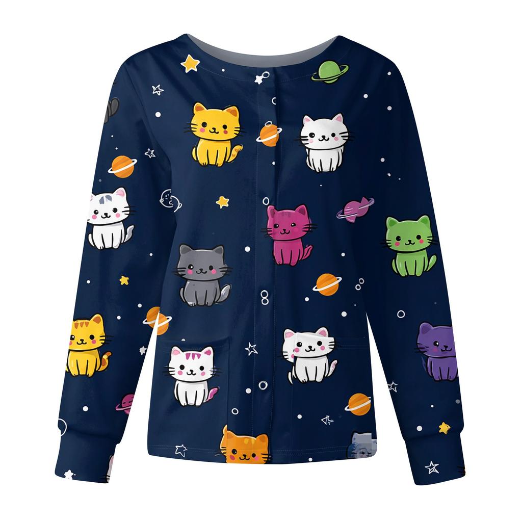 Women's Casual Fashion Long Sleeve Standing Lapel Single Breasted Cute Animal Printed  Workwear Jacket Tops