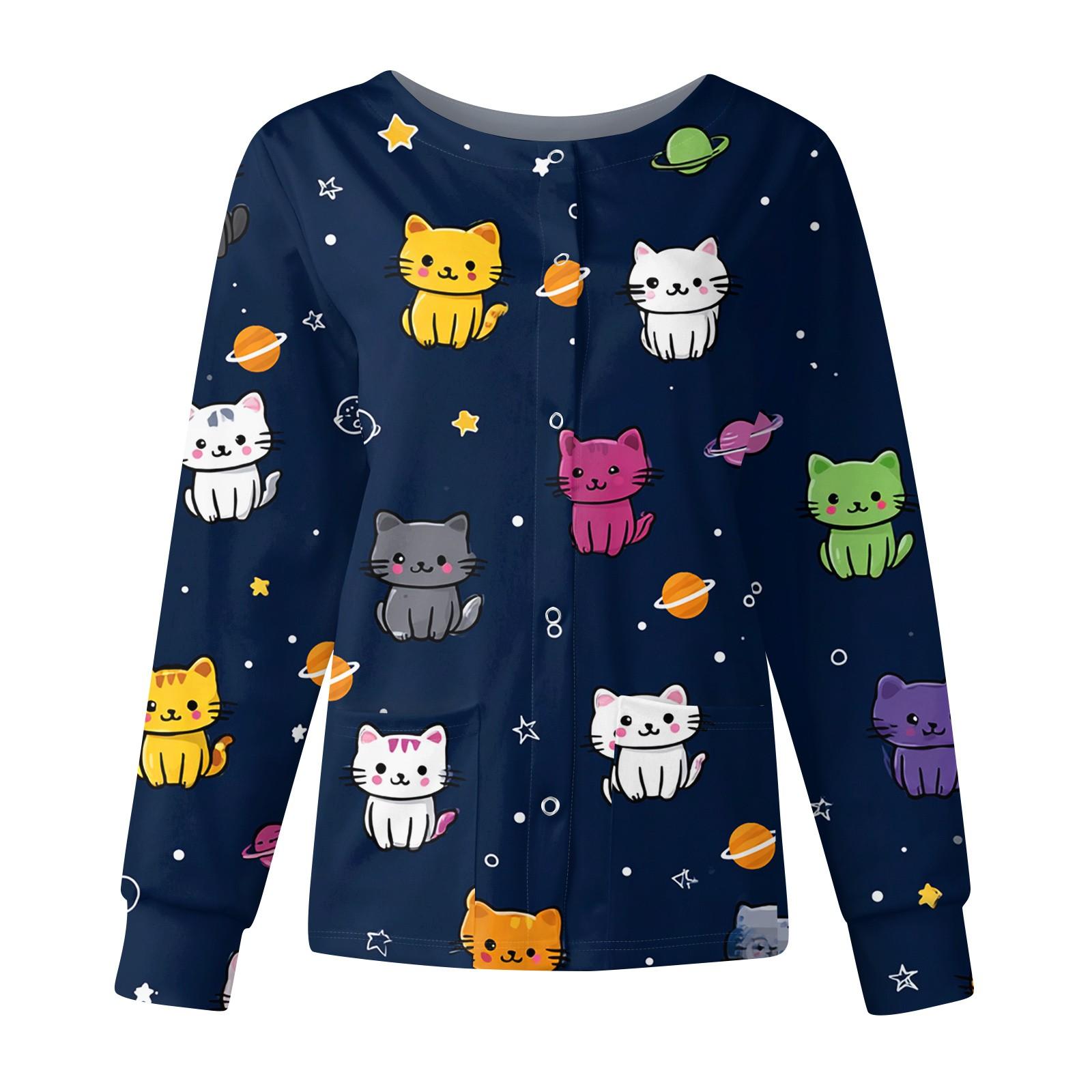 

Женская повседневная модная куртка с длинным рукавом, стоячим лацканом, однобортная, с милым принтом животных, рабочая куртка, топы L