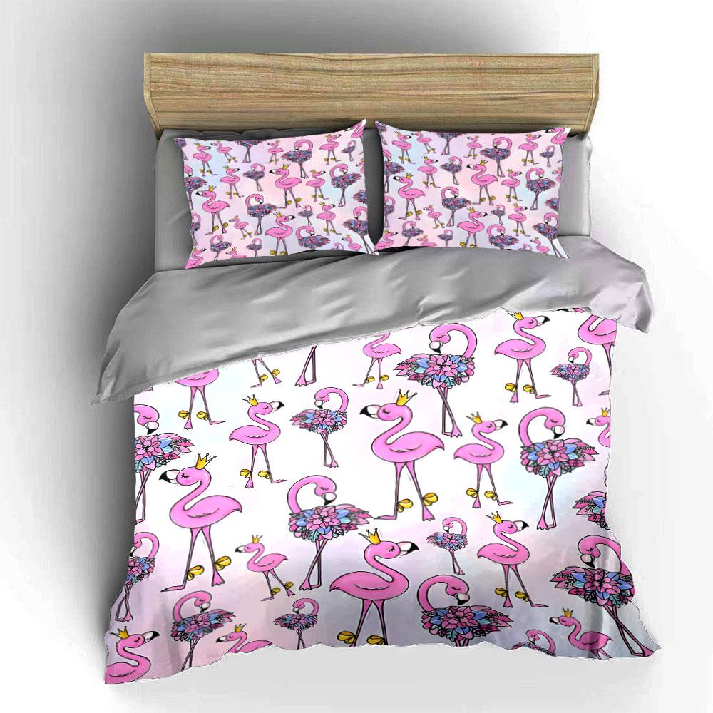 Pink Flamingo Pattern Three-Piece Set Multiple Sizes Kid'S And Adults' Bedroom Exquisite 3Pc Bedding Set, Gift