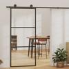 VidaXL Sliding Door ESG Glass and Aluminium 90x205 Cm Transparent and Black, 90 X 205 Cm, 25.83kg