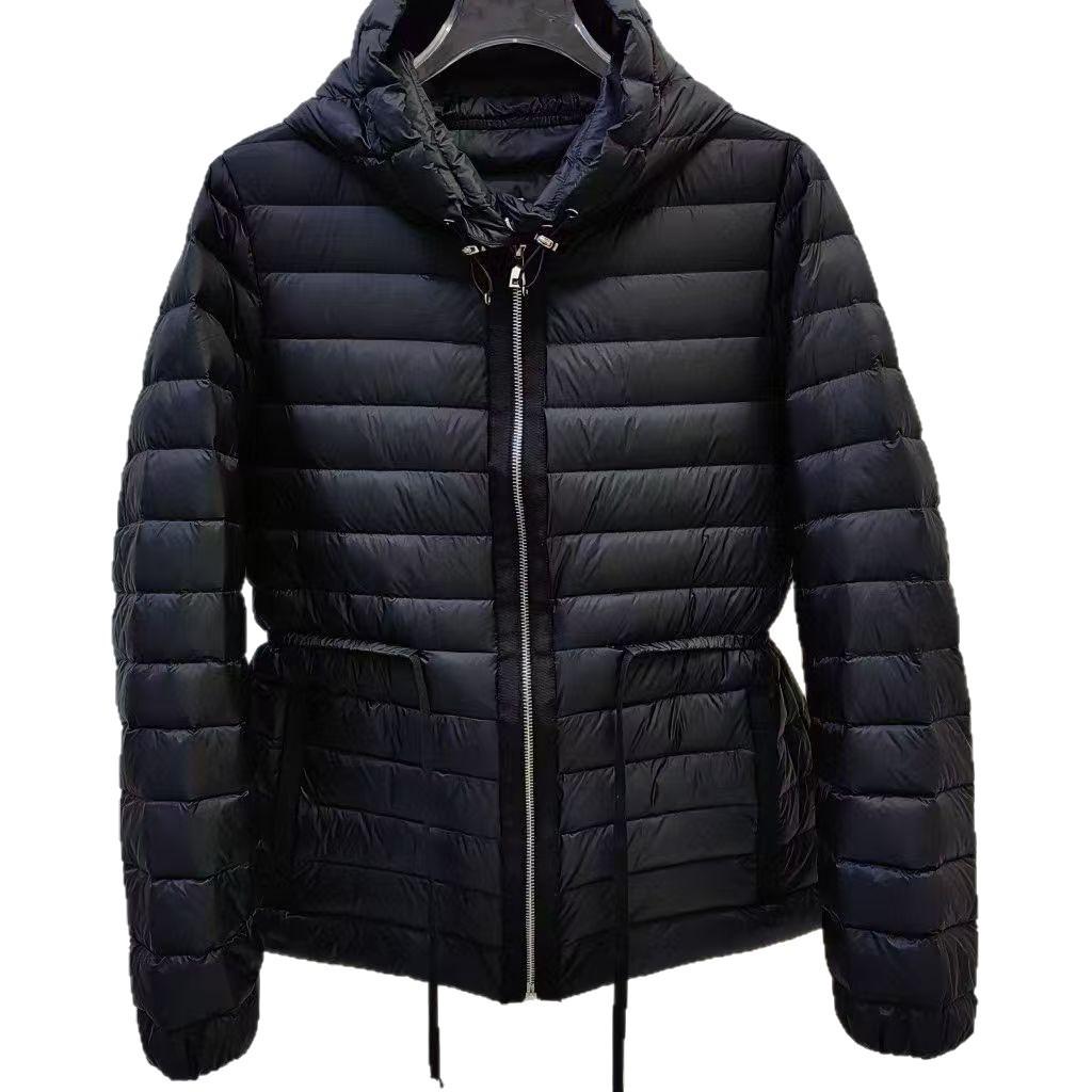 European Station Autumn and Winter New Hooded Drawstring Waist Thin Short Light Down Jacket Women's White Duck Down Jacket