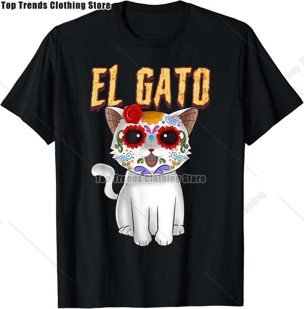 Cute Sugar Skull Cat Dia De Los Muertos Day of The Dead TShirt Mexican Summer Fashion Short Sleeved Tee TopsCasual Tshirt