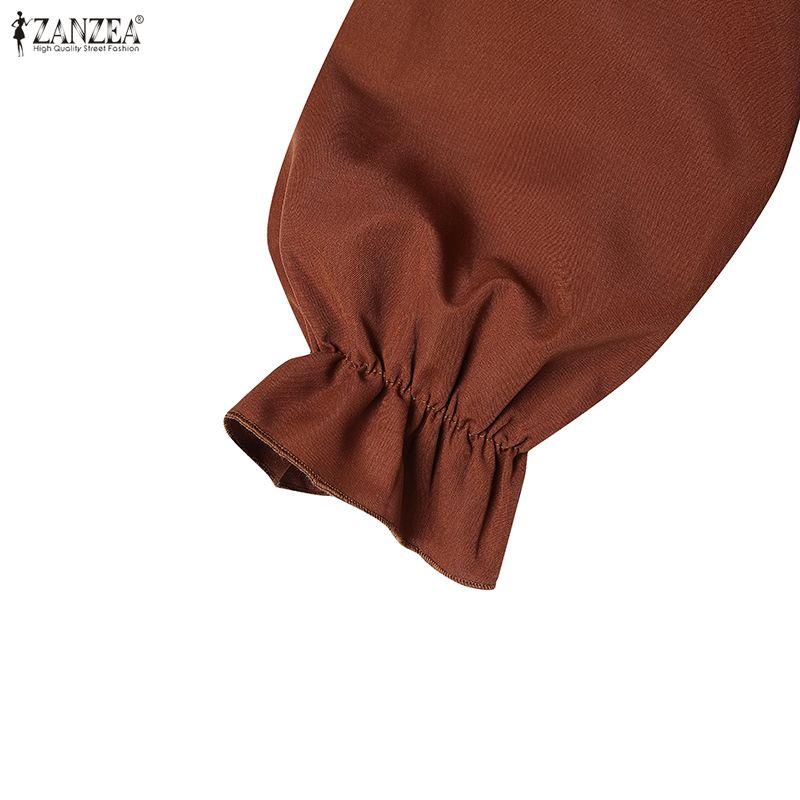 ZANZEA Women Casual Doll Collar Loose Long Sleeve Elegant Dress