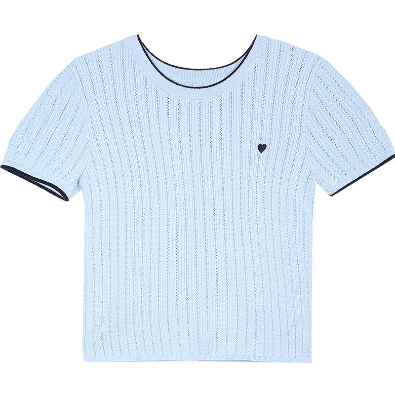 Betu Women's Summer Heart Embroidered Short Sleeve Knit Top