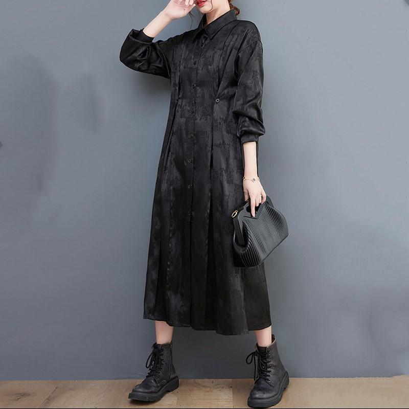 Långärmad Plus size vintage nyinkomna klänningar för kvinnor avslappnad lös vår höst Skjortklänning