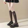 Women Stockings Bee Embroidery Long Socks Solid Color Black White Gray Stockings Knitted Cotton Knee Socks Women Stockings